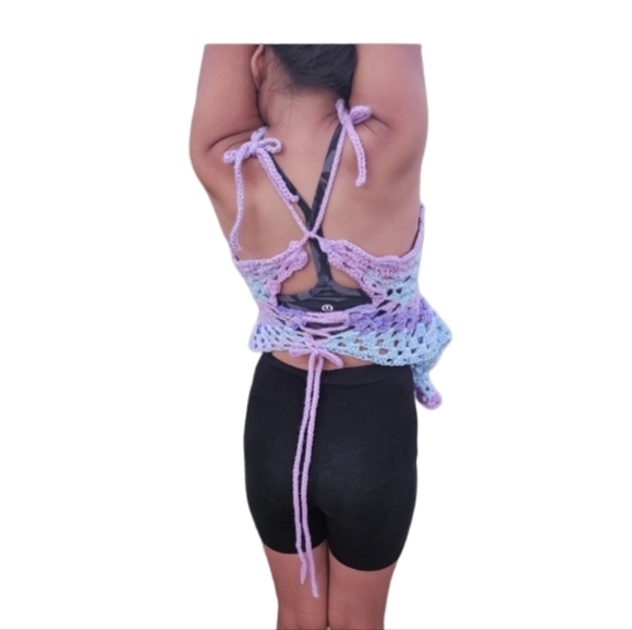 Hand Crafted crop top crochet halter granny square purple festival Rave small - Picture 12 of 17